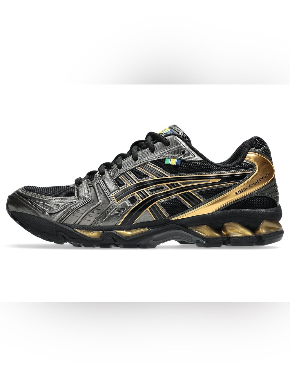 Asics x SENNA GEL-KAYANO 14 LIMITED Colab Black and Gold Running Shoe new M 6.5